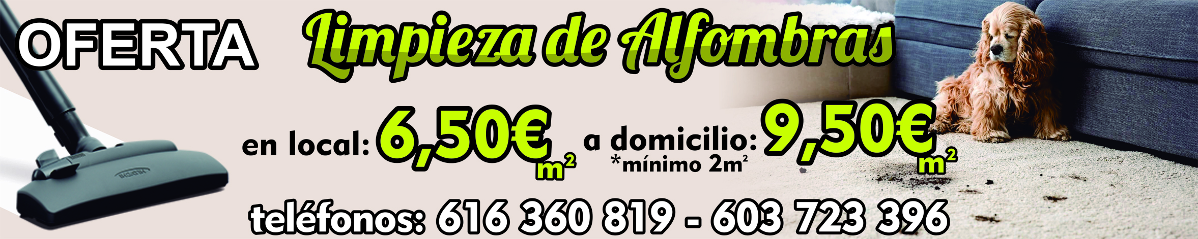 LIMPIEZA DE ALFOMBRAS. LOCAL: 6,50€ - DOMICILIO: 9,50€